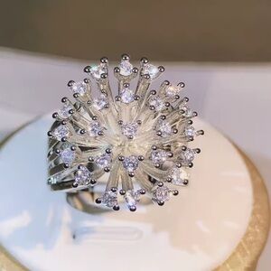 Radiant Diamond Starburst Ring – Luxury Silver & Crystal Statement Piece